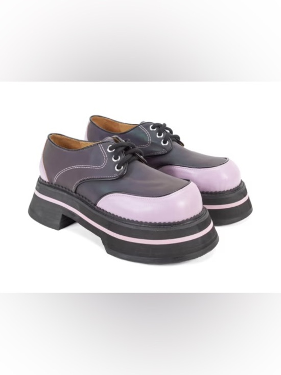 John Fluevog Shoes - John Fluevog FV1 - HOLOGRAPHIC Lavender and Black Chunky Platform Oxfords